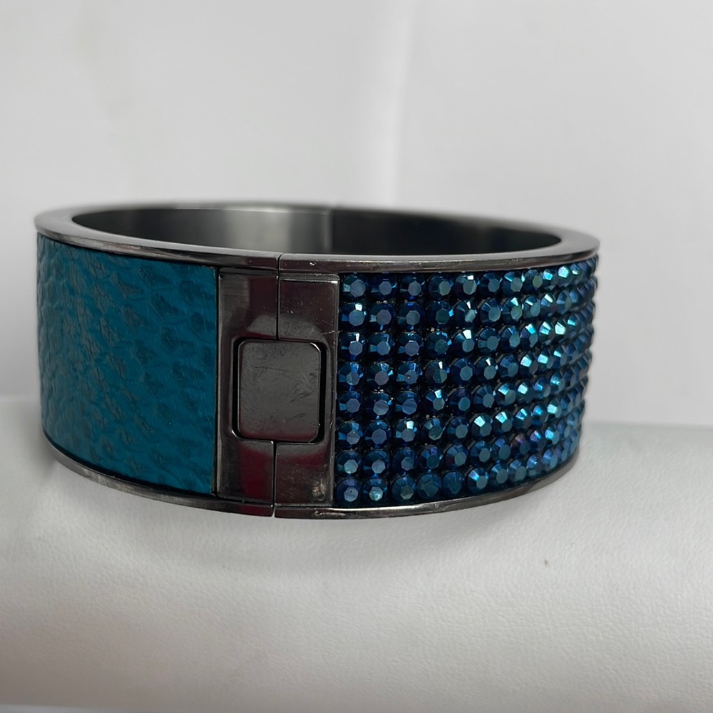 Swarovski Blue Crystal and Leather Bangle